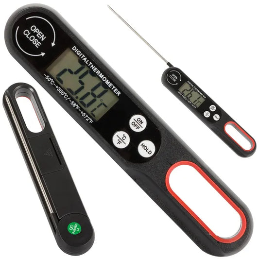Digitális LCD maghőmérő, behajtható inox szonda, -50–300 °C, fekete