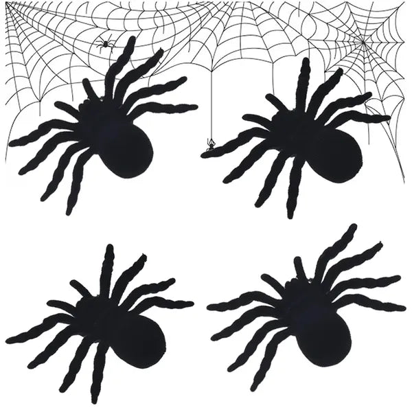 Halloween dekorációs pókok - 4 db, 11×7 cm, fekete műanyag