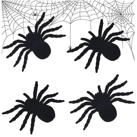 Halloween dekorációs pókok - 4 db, 11×7 cm, fekete műanyag