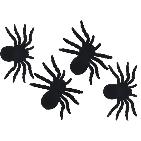Halloween dekorációs pókok - 4 db, 11×7 cm, fekete műanyag