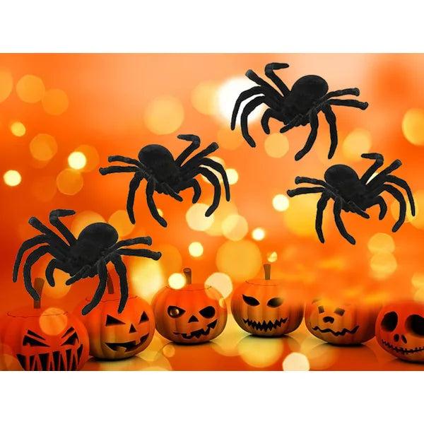 Halloween dekorációs pókok - 4 db, 11×7 cm, fekete műanyag