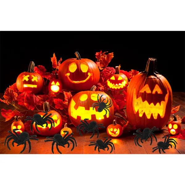 Halloween dekorációs pókok - 4 db, 11×7 cm, fekete műanyag
