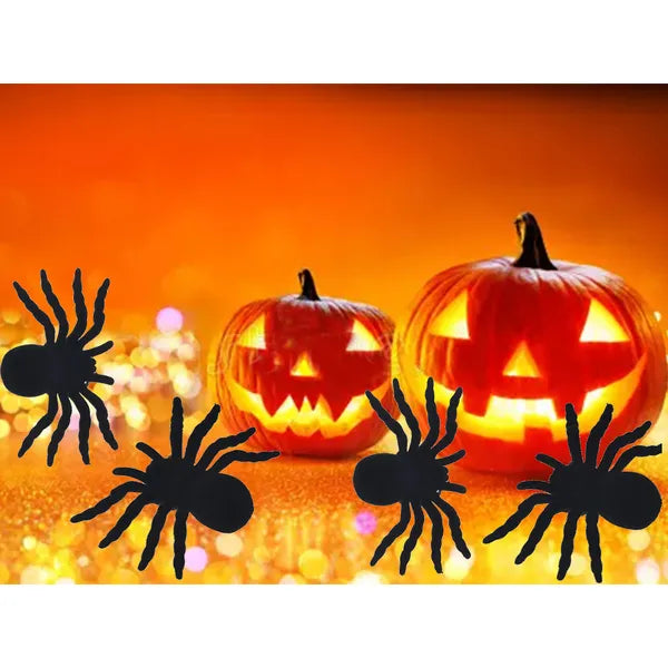 Halloween dekorációs pókok - 4 db, 11×7 cm, fekete műanyag