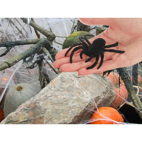 Halloween dekorációs pókok - 4 db, 11×7 cm, fekete műanyag