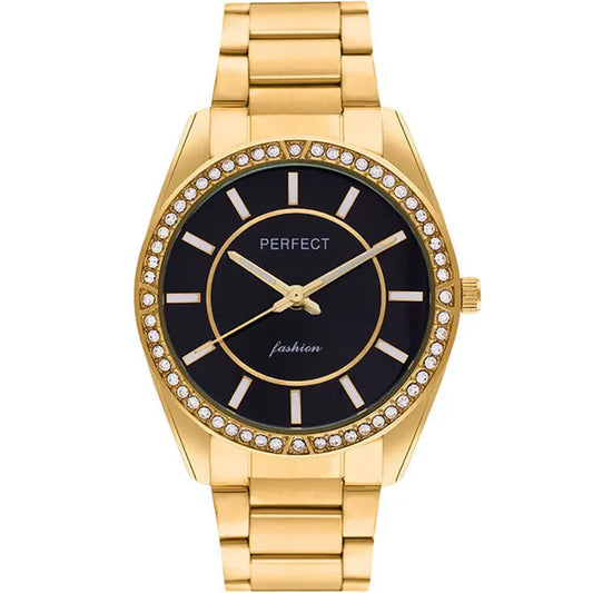 Női kvarc karóra arany szíjjal, fekete számlappal, 36 mm, díszdobozzal