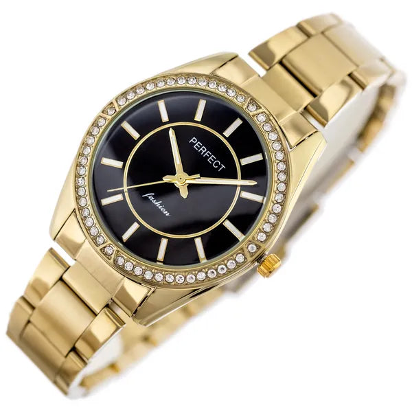 Női kvarc karóra arany szíjjal, fekete számlappal, 36 mm, díszdobozzal
