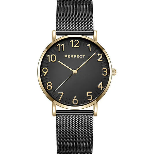 Perfect F342-05 női karóra, arany 36 mm tok, fekete számlap, Miyota kvarc
