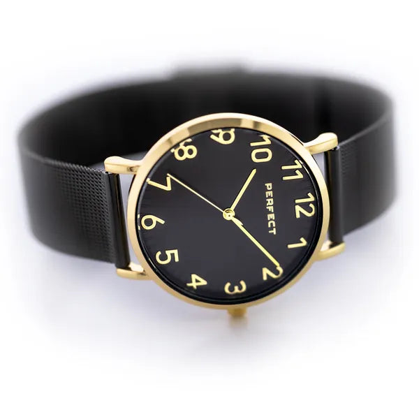 Perfect F342-05 női karóra, arany 36 mm tok, fekete számlap, Miyota kvarc