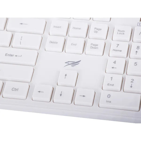 Fehér vezeték nélküli billentyűzet-egér szett numpaddal, csendes 1600 DPI USB