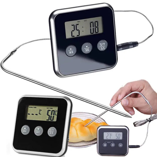 Digitális húshőmérő szondával, LCD kijelzővel, időzítővel, -50–250 °C