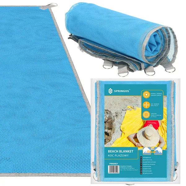 Springos homokmentes strandpléd 200×150 cm kék–szürke poliészter