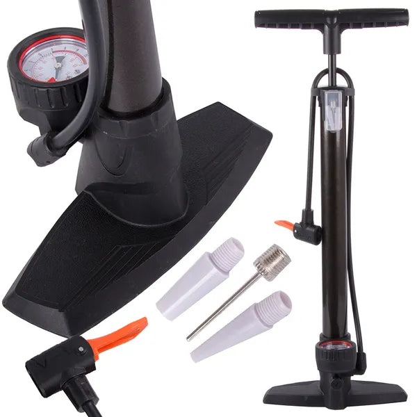 Padlón álló fém pumpa manométerrel, univerzális szelepcsúccsal, 56 cm