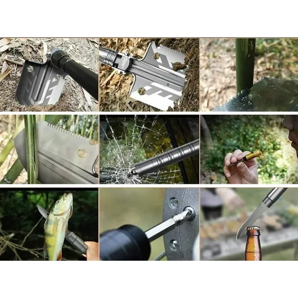 Összecsukható többfunkciós acél túlélő ásó 67 cm tokban