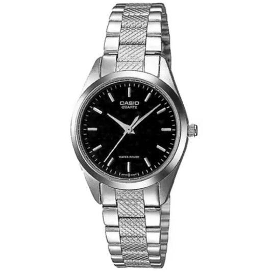 Casio női karóra LTP-1274D-1A, acél szíj, 32 mm, fekete számlap, WR30