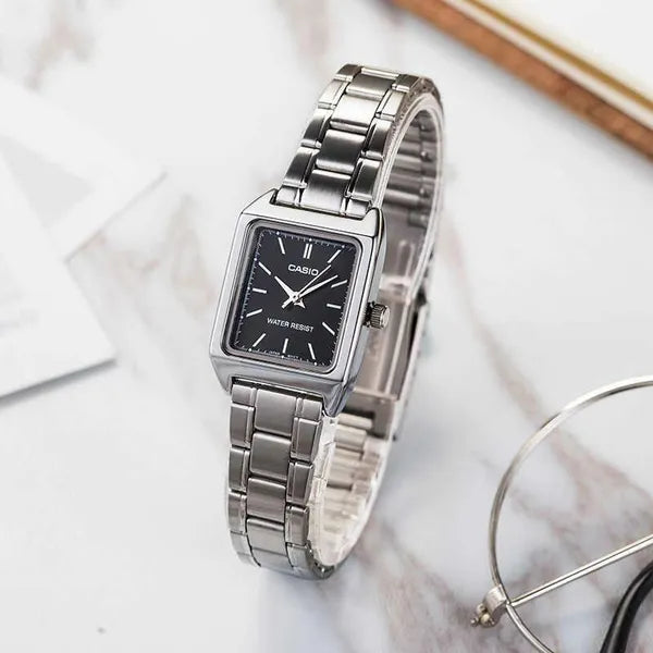 Casio LTP-V007D-1E női karóra, rozsdamentes acél szíj, fekete számlap