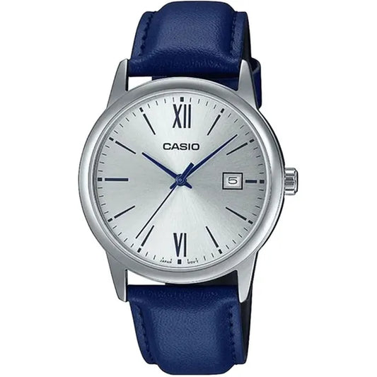 Casio MTP-V002L-2B3 férfi karóra, kvarc, bőr szíj, ezüst számlap, WR30