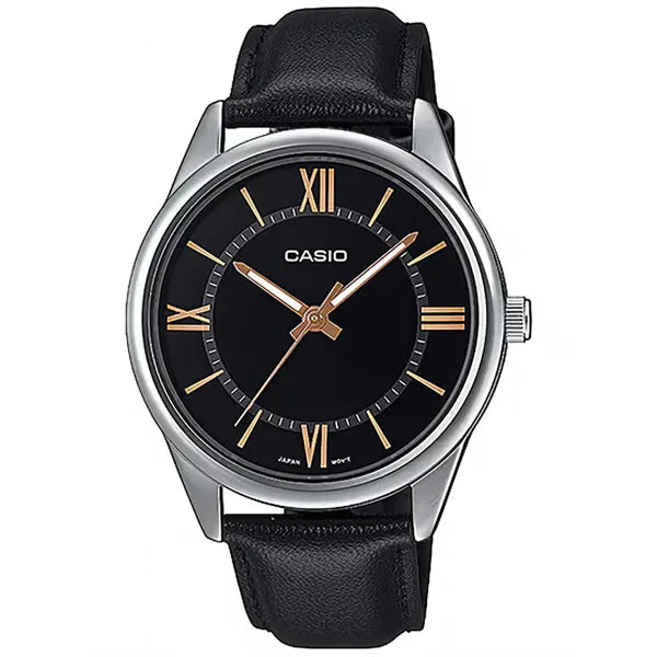Casio MTP-V005L-1B5 férfi karóra, fekete számlap, bőrszíj, WR30