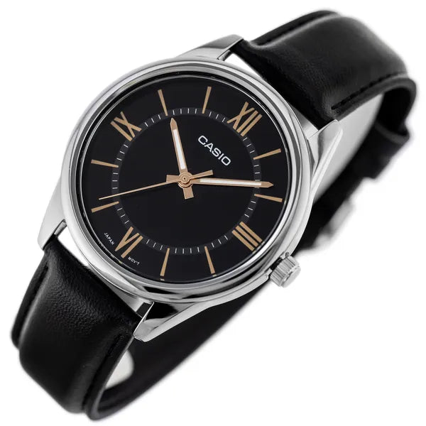 Casio MTP-V005L-1B5 férfi karóra, fekete számlap, bőrszíj, WR30