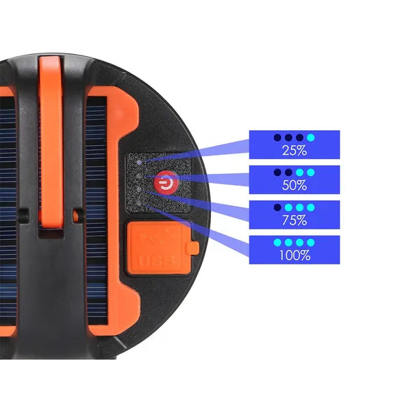 Napelemes újratölthető LED kempinglámpa USB-vel, távvezérlővel
