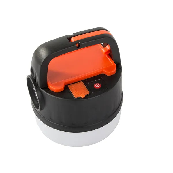 Tölthető LED kempinglámpa USB + napelemes funkcióval, akasztóval