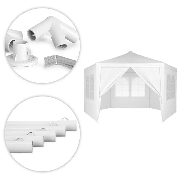 Kerti pavilon sátor, fehér, 2×2×2 m, 6 oldalfal ablakokkal, rögzíthető vázzal