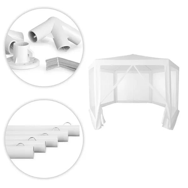 Kerti pavilon sátor 2×2×2 m, fehér, szúnyoghálós oldalfalakkal