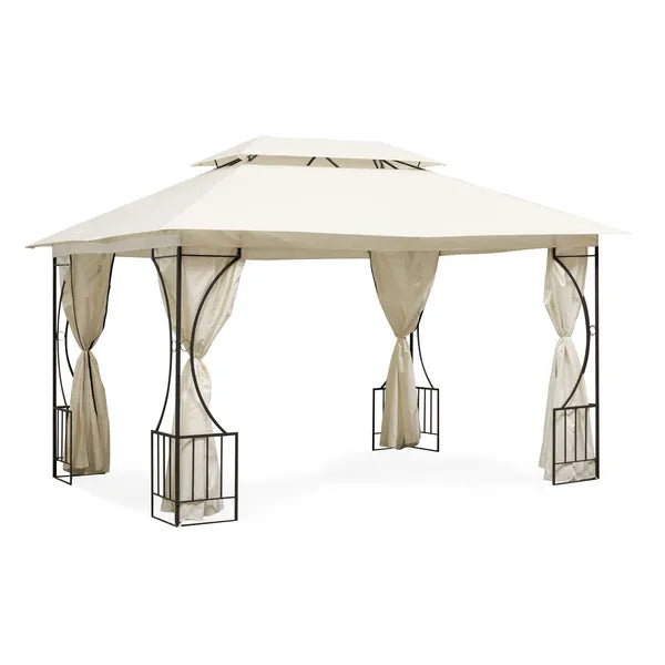 Kerti pavilon 3x4 m, bézs, oldalfalak, acél váz, duplatető