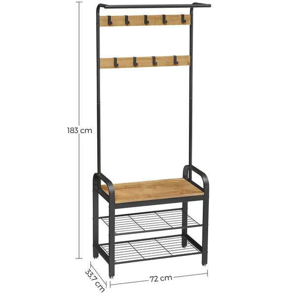 Mézbarna LOFT ruhafogas 9 akasztóval, 3 cipőtartó polccal, 72×34×183 cm
