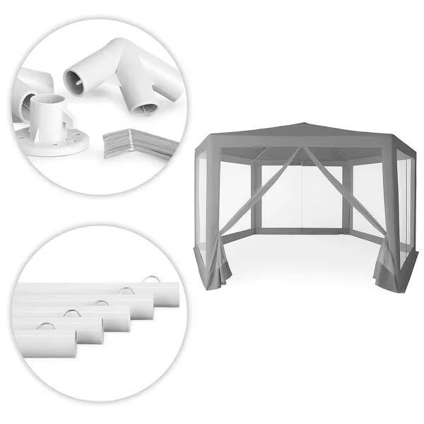 Kerti pavilon sátor 2×2×2 m, szúnyoghálós, szürke, fém vázzal