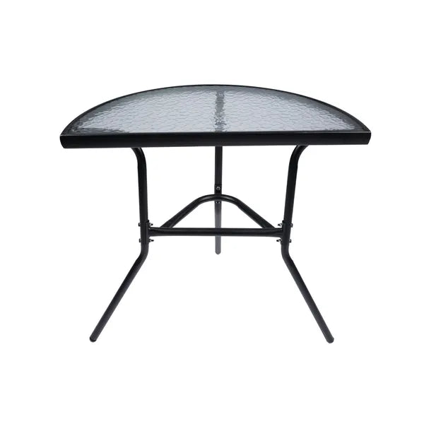 Fekete félkör alakú edzett üvegasztal 70×40 cm erkélyre, teraszra