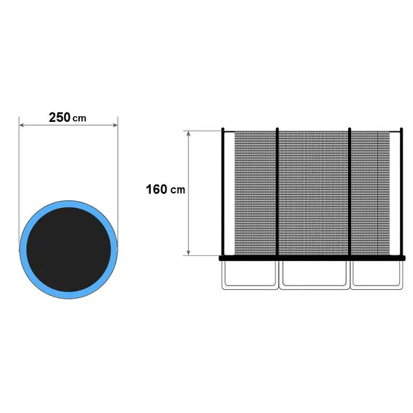 Belső védőháló trambulinhoz 244-250 cm (8 ft), 6 oszlop, cipzáras PE