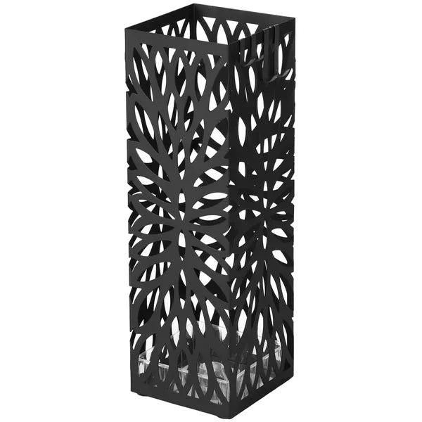 Modern fekete acél esernyőtartó 15,5×15,5×49 cm, csepegtetőtálcával