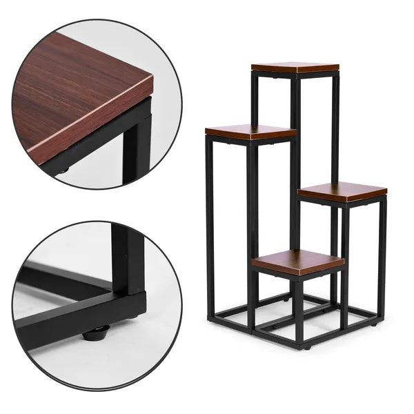 Modernhome 4 polcos virágállvány - fém, mdf, sötét dió