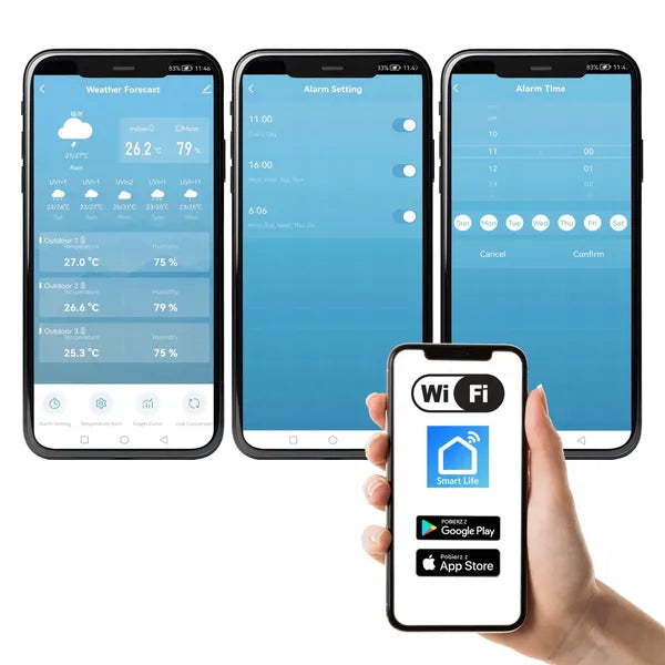 WiFi okos időjárás-állomás 60 m szenzorral, hő-pára, barométer, UV, Smart Life