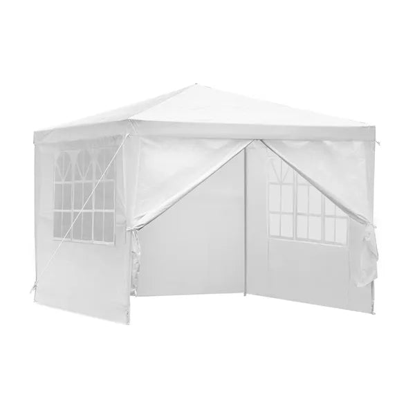 Kerti pavilon sátor 3×3 m, 4 oldalfallal, fehér vízálló PE, fém váz