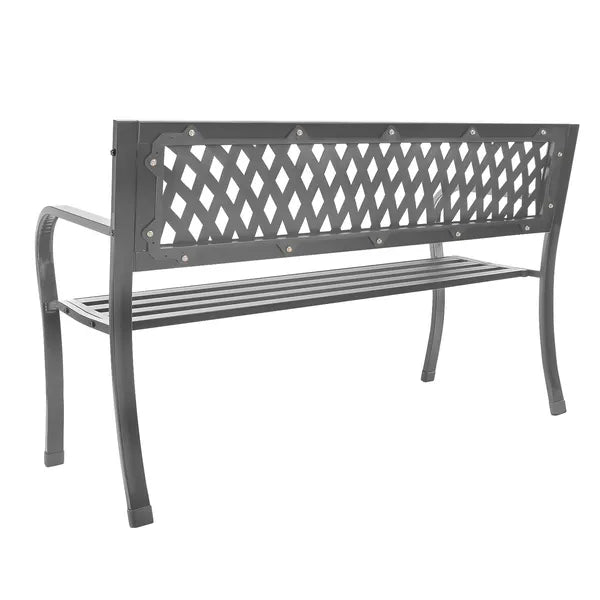Dekoratív kerti pad háttámlával, acél/öntöttvas, grafitszürke, 125×53 cm