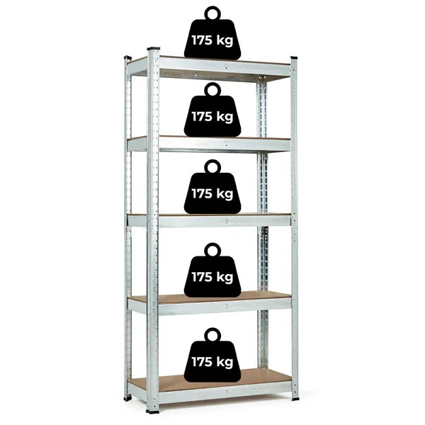 Állítható tároló polcrendszer 180×90×40 cm, horganyzott acél, 5 polc, 875 kg