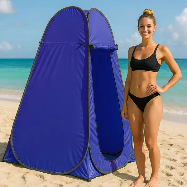 Pop-up kemping öltöző-/zuhanykabin sátor, 112×112×187 cm, kék