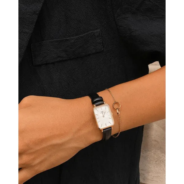 Daniel Wellington Quadro Pressed Sheffield női karóra, 32 mm, fekete bőr/rozéarany