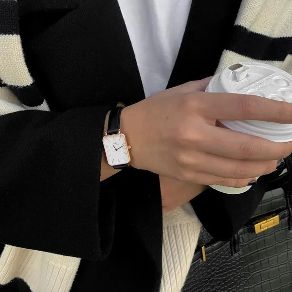 Daniel Wellington Quadro Pressed Sheffield női karóra, 32 mm, fekete bőr/rozéarany