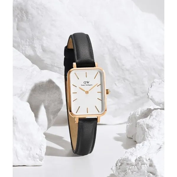 Daniel Wellington Quadro Pressed Sheffield női karóra, 32 mm, fekete bőr/rozéarany