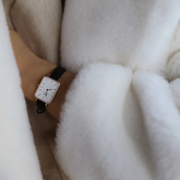 Daniel Wellington Quadro Pressed Sheffield női karóra, 32 mm, fekete bőr/rozéarany