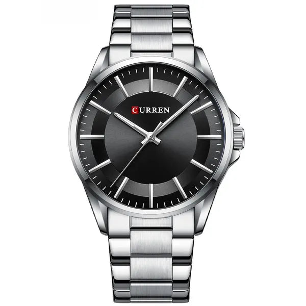 Curren 8429 férfi karóra, kvarc, 43 mm, ezüst fém szíj, fekete számlap