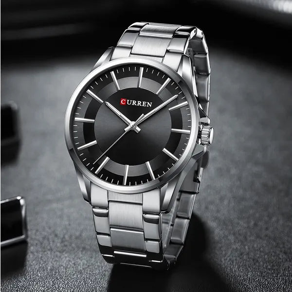 Curren 8429 férfi karóra, kvarc, 43 mm, ezüst fém szíj, fekete számlap
