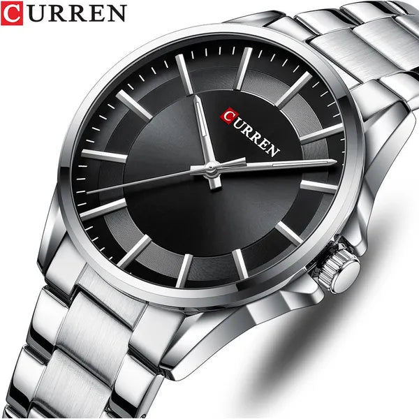 Curren 8429 férfi karóra, kvarc, 43 mm, ezüst fém szíj, fekete számlap