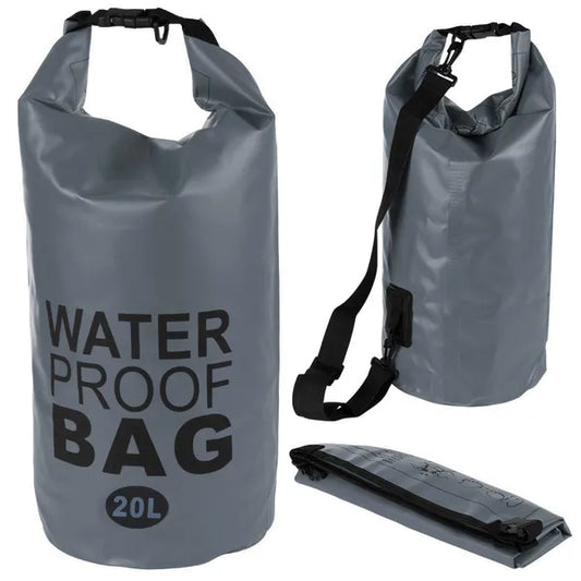 Vízálló szárazzsák hátizsák, 20 l, szürke nylon, ragasztott varrás