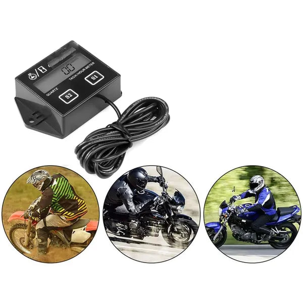 Üzemóra-mérő és fordulatszámmérő 2T/4T motorokhoz, fűnyíró/motorkerékpár