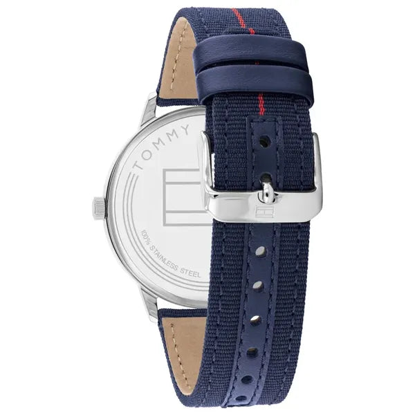 Tommy Hilfiger férfi kvarc karóra, 43 mm, kék/piros szövet szíj