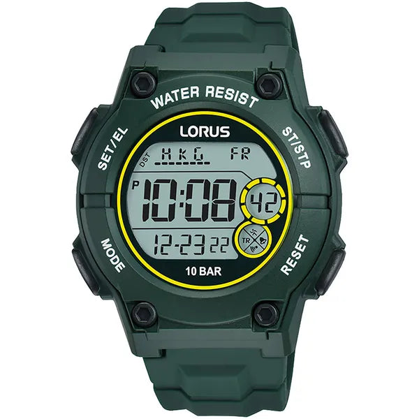 Lorus R2333PX9 unisex zöld szilikon sportóra WR100, stopper, ébresztő