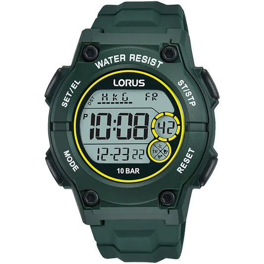 Lorus R2333PX9 unisex zöld szilikon sportóra WR100, stopper, ébresztő